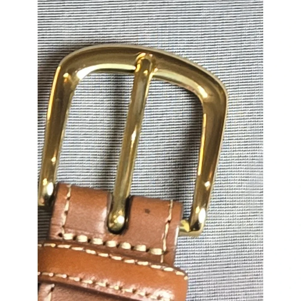VTG Torino Belt Mens 34 Khaki Canvas Web Brown Leather Brass Buckle Casual 6832